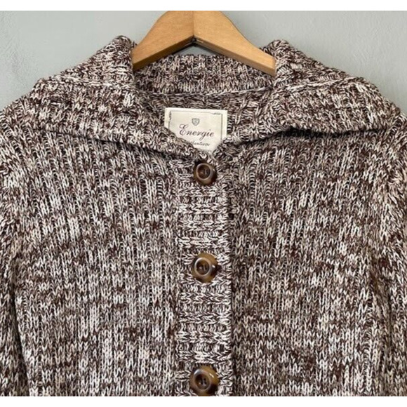 Y2K 2000s Energie Junior Size Large Brown Shawl Collar Cropped Baby Cardigan - Picture 2 of 8
